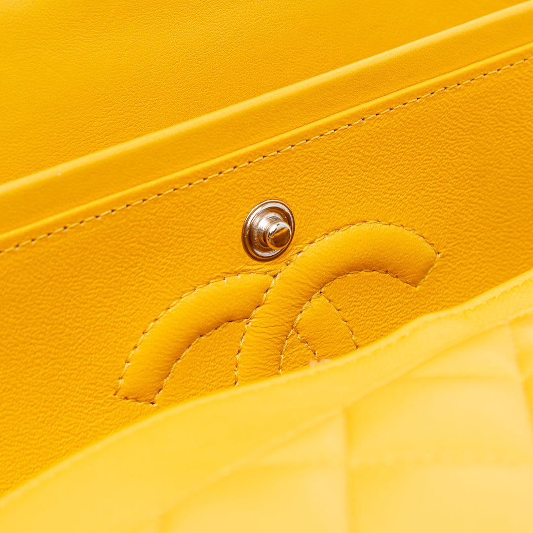 Small Classic Lambskin Double Flap Yellow - Gaby Paris