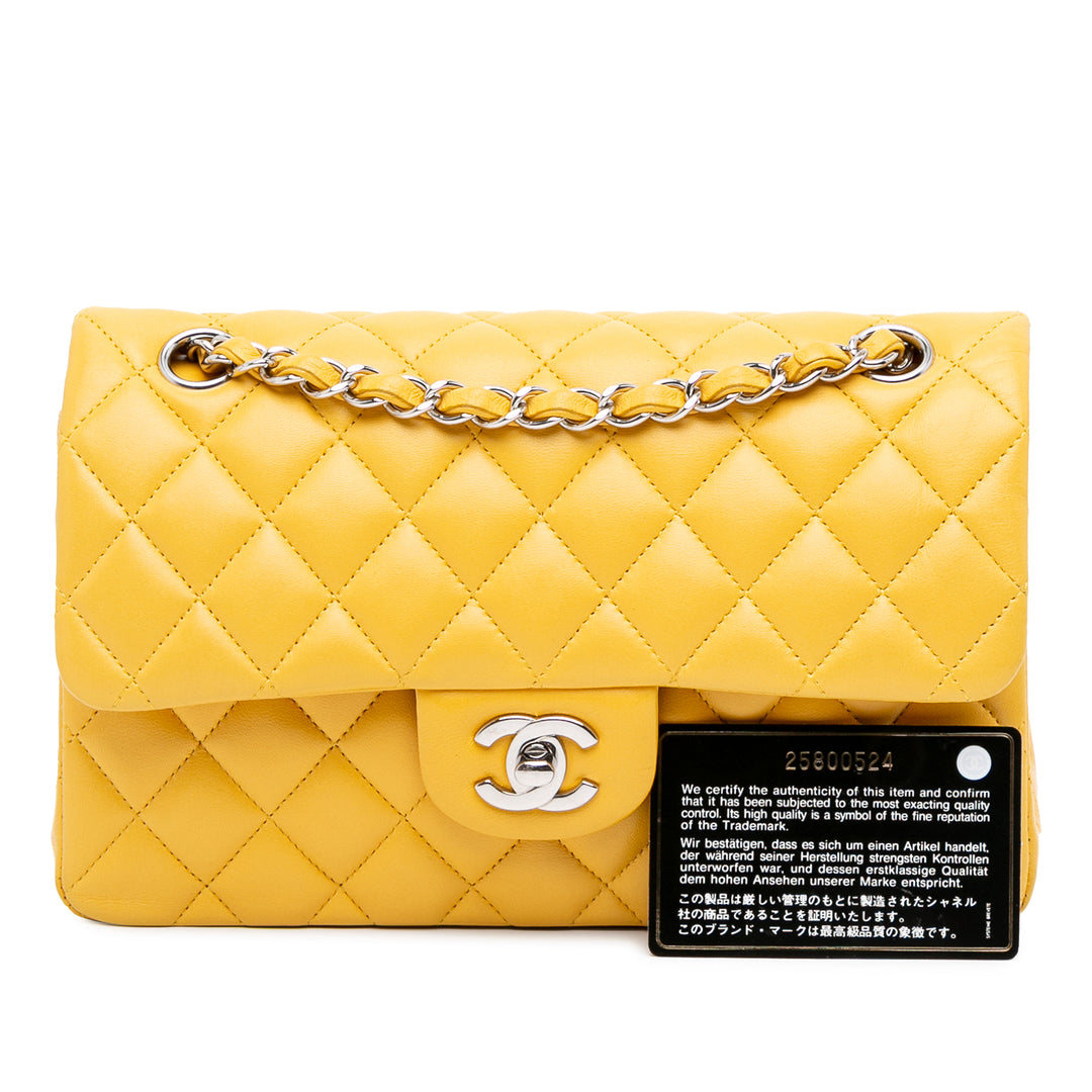 Small Classic Lambskin Double Flap Yellow - Gaby Paris
