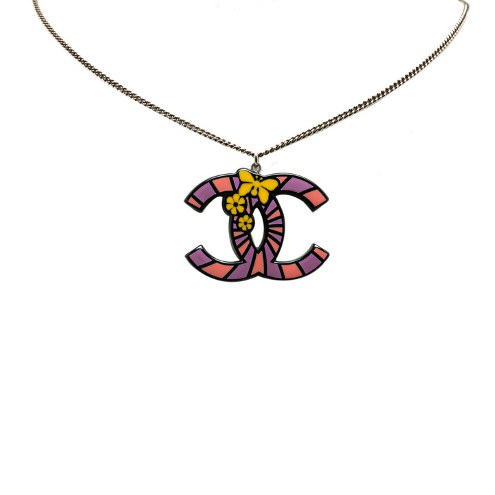 Enamel Brass Butterfly CC Pendant Necklace Purple - Gaby Paris