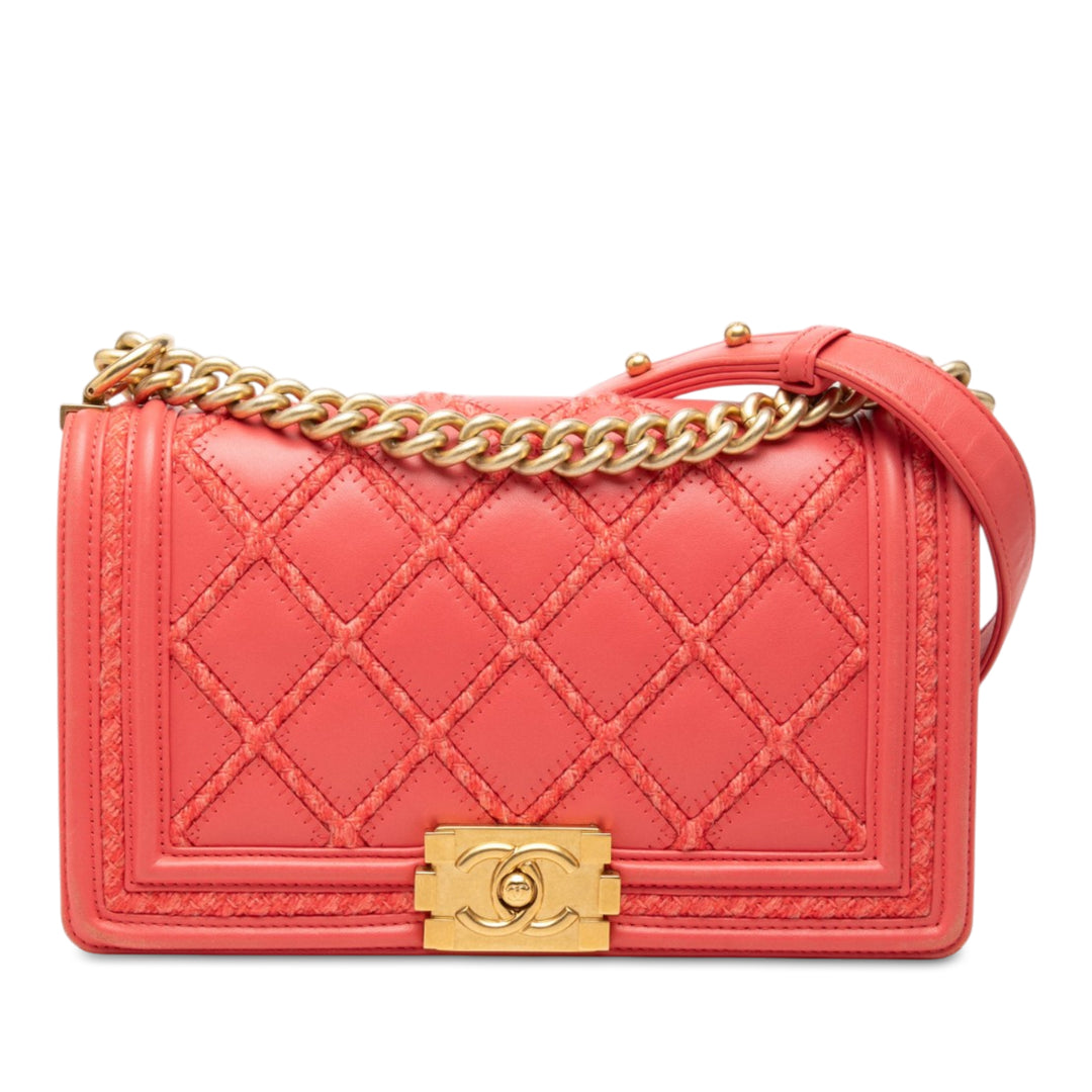 Chanel Surpiqué et Boy à rabat Moyen Cuir d'agneau Rose