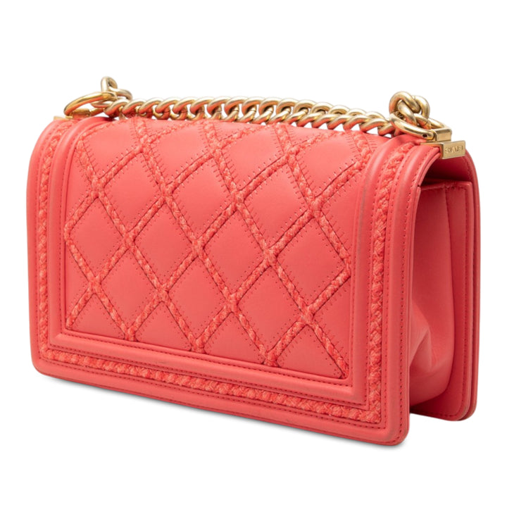 Chanel Surpiqué et Boy à rabat Moyen Cuir d'agneau Rose