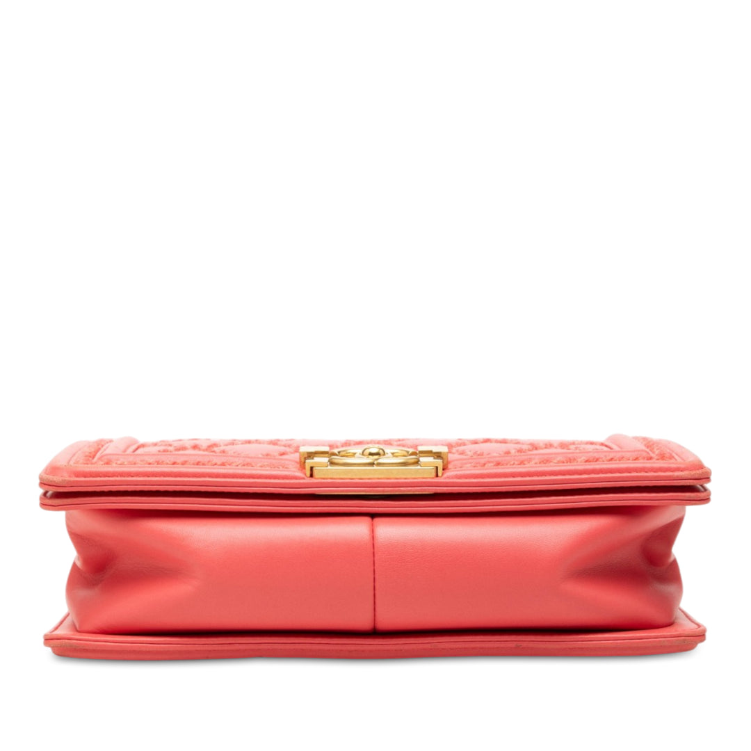 Chanel Surpiqué et Boy à rabat Moyen Cuir d'agneau Rose