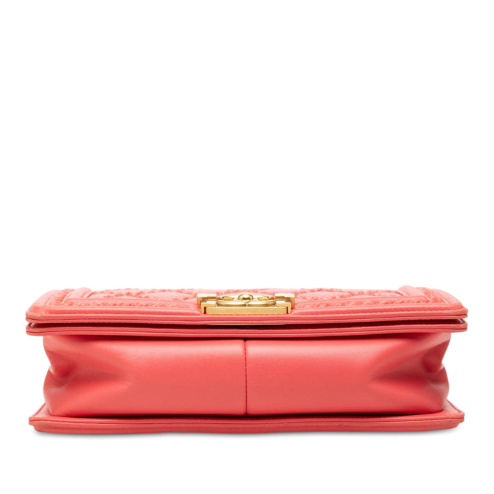 Chanel Surpiqué et Boy à rabat Moyen Cuir d'agneau Rose