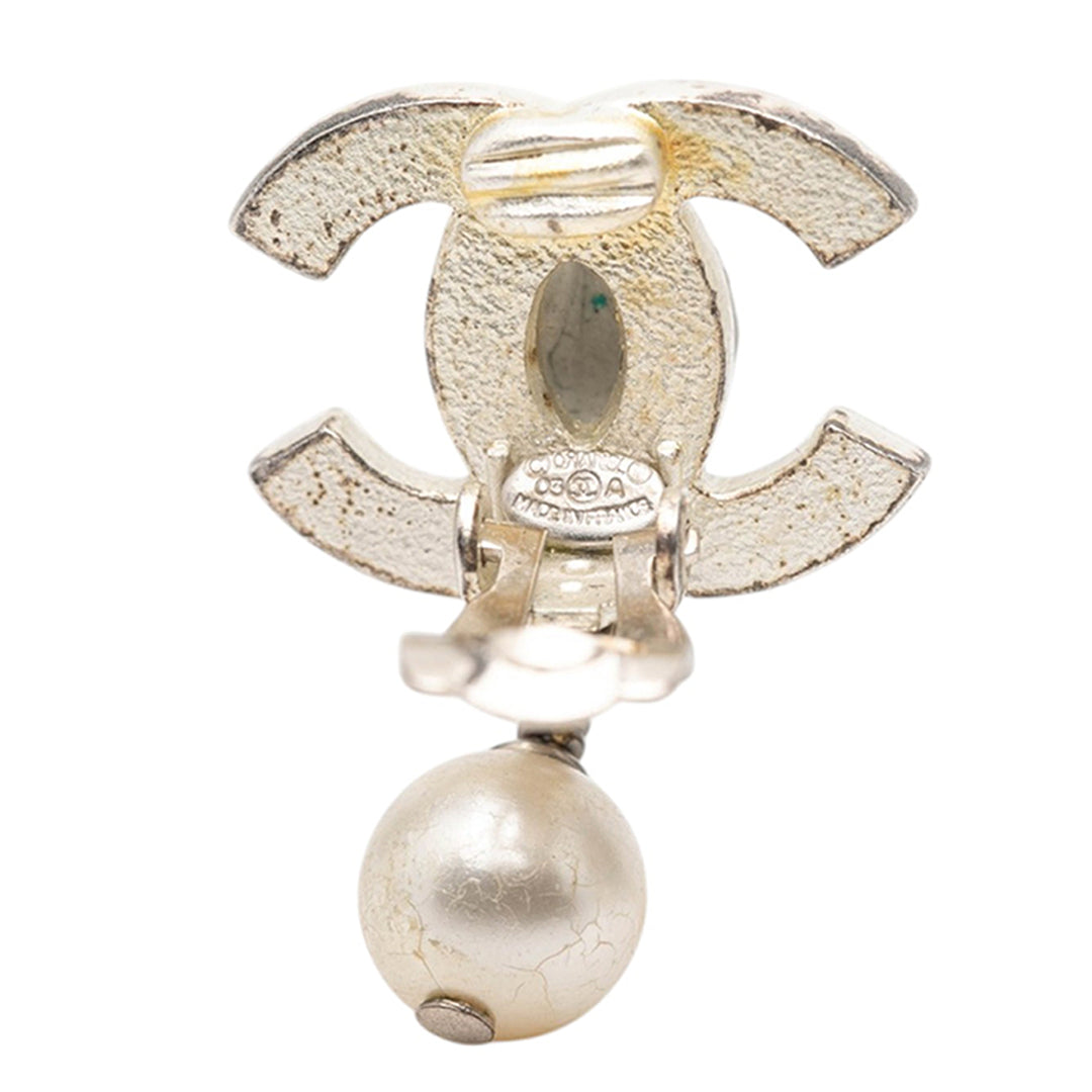 Chanel CC Brass Perles fantaisie Swing Clip On Boucles d’oreilles