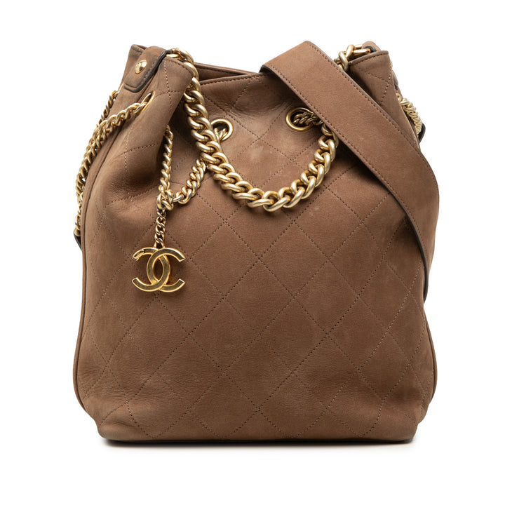 Chanel Small CC Matelassé Daim On My Shoulder Drawstring Bucket Sac