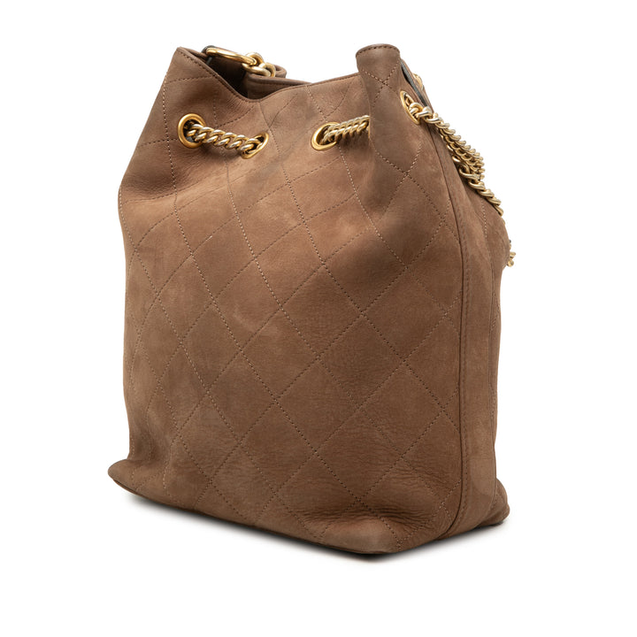 Chanel Small CC Matelassé Daim On My Shoulder Drawstring Bucket Sac