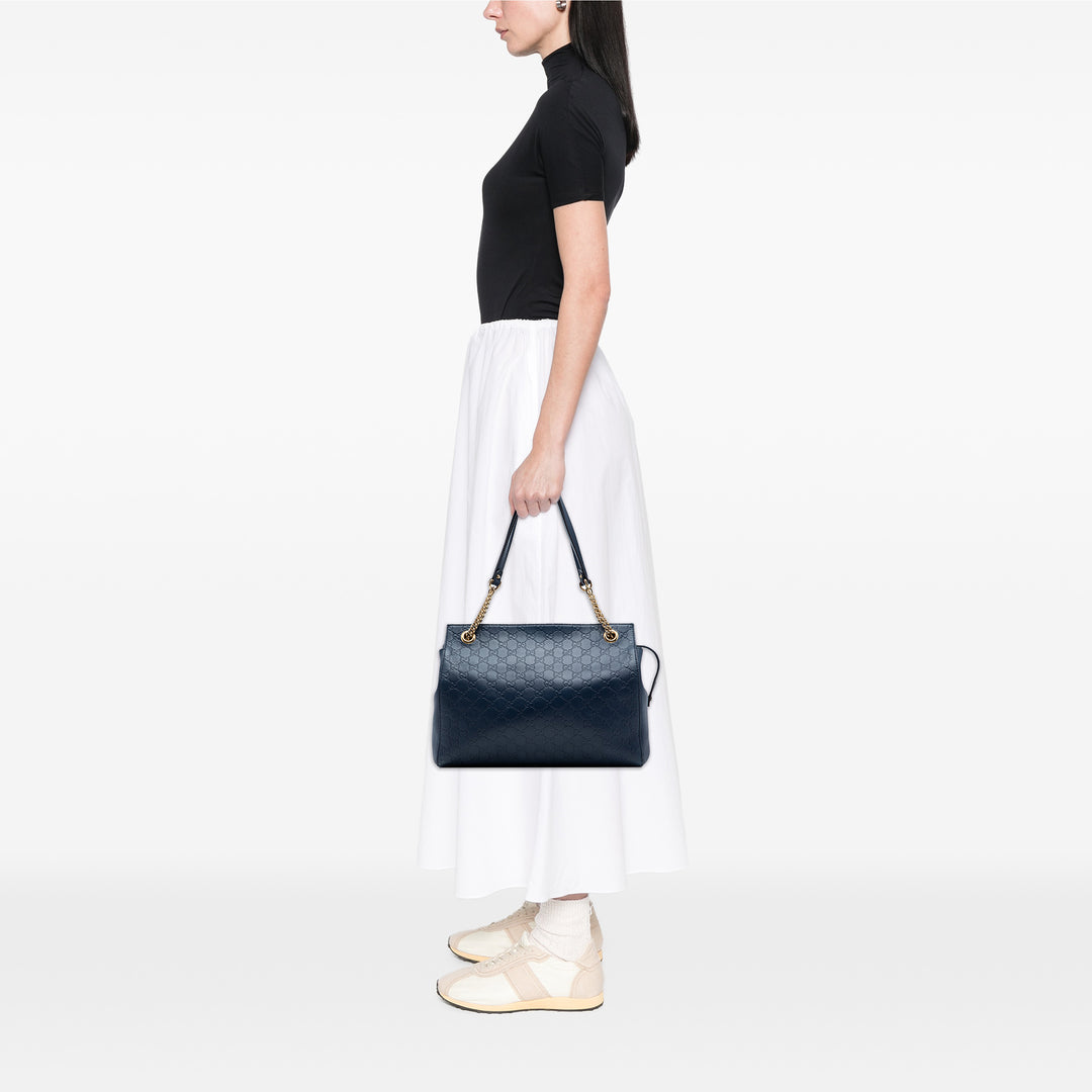 Guccissima Souple Signature Cabas Moyen Bleu