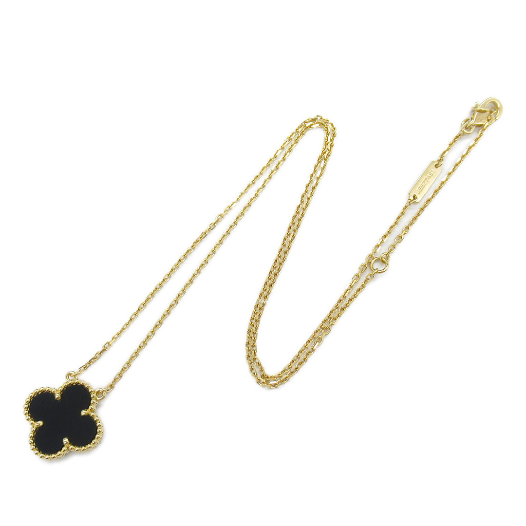 18K Yellow Gold and Onyx Vintage Alhambra Pendant Necklace Gold - Gaby Paris