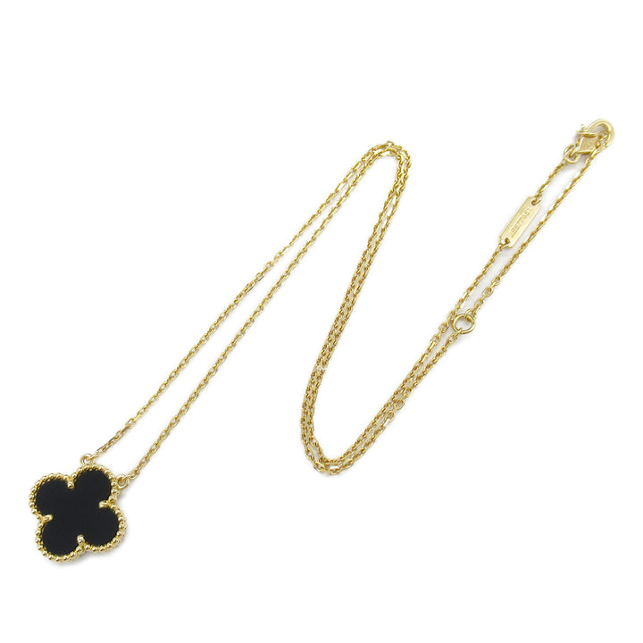 18K Yellow Gold and Onyx Vintage Alhambra Pendant Necklace Gold - Gaby Paris