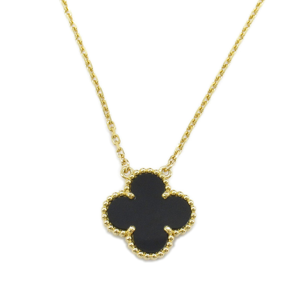 18K Yellow Gold and Onyx Vintage Alhambra Pendant Necklace Gold - Gaby Paris