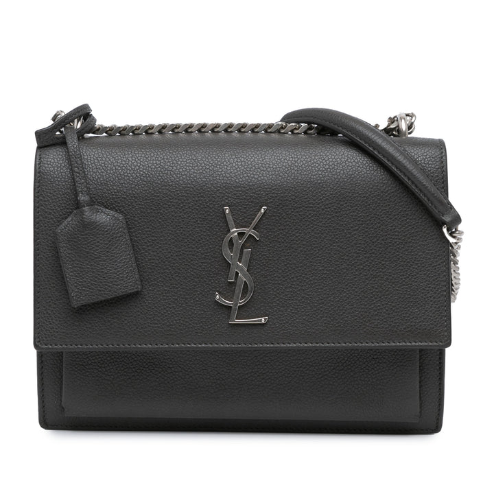 Medium Grained Calfskin Monogram Sunset Crossbody Gray - Gaby Paris