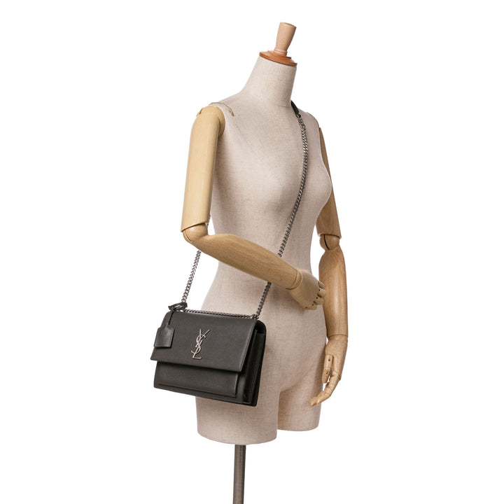 Medium Grained Calfskin Monogram Sunset Crossbody Gray - Gaby Paris