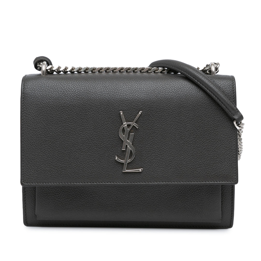 Medium Grained Calfskin Monogram Sunset Crossbody Gray - Gaby Paris