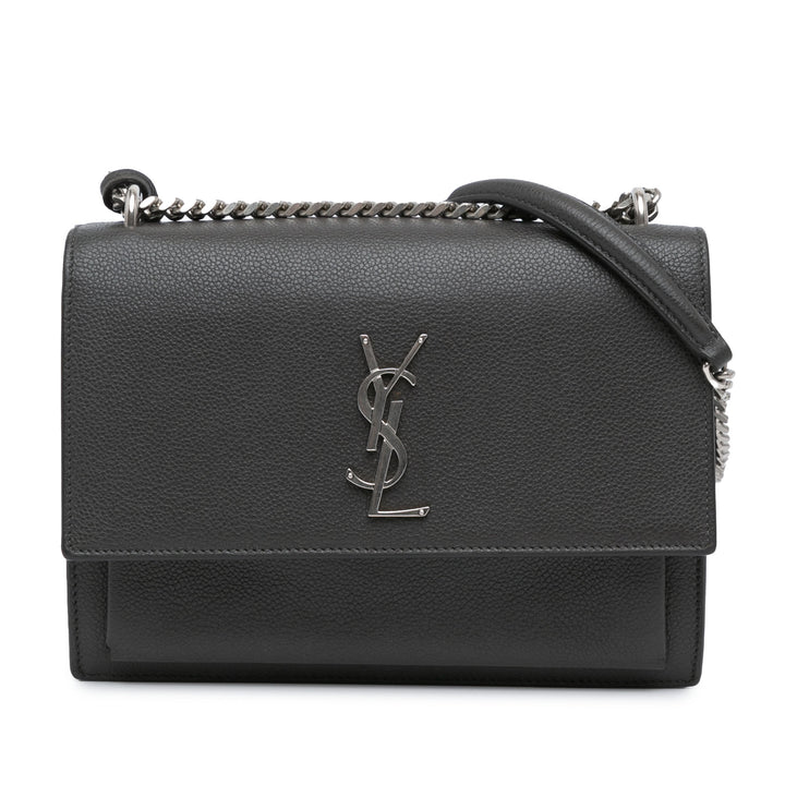 Medium Grained Calfskin Monogram Sunset Crossbody Gray - Gaby Paris
