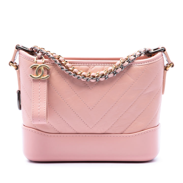 Chevron vieilli Gabrielle Hobo Petit Cuir de veau Rose