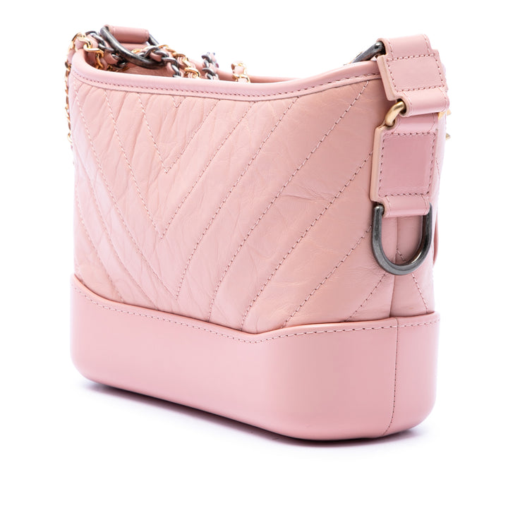Chevron vieilli Gabrielle Hobo Petit Cuir de veau Rose