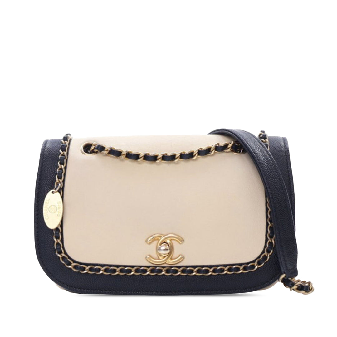 Lambskin and Caviar Lovely Chains Flap Brown - Gaby Paris