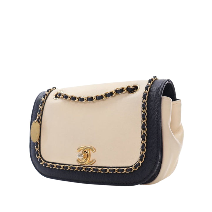 Lambskin and Caviar Lovely Chains Flap Brown - Gaby Paris