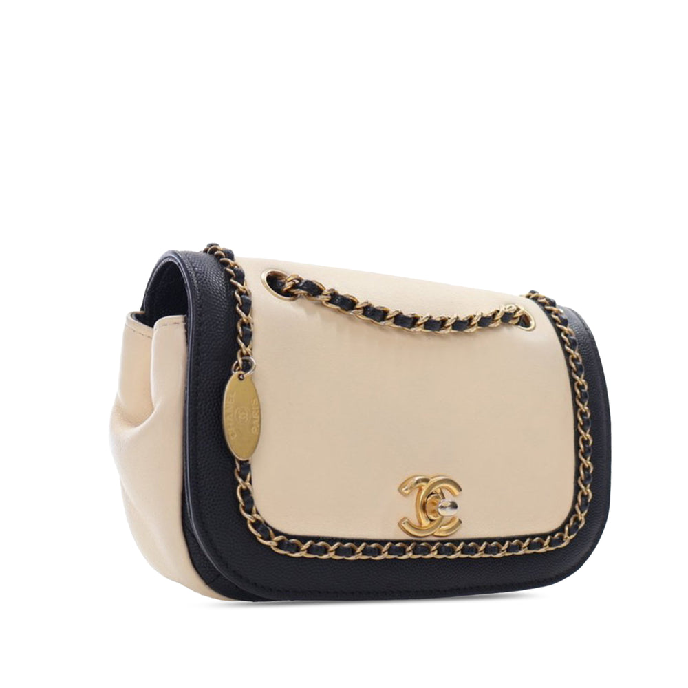 Lambskin and Caviar Lovely Chains Flap Brown - Gaby Paris