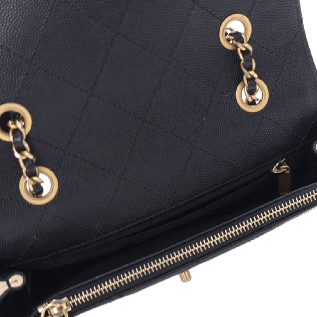 Lambskin and Caviar Lovely Chains Flap Brown - Gaby Paris