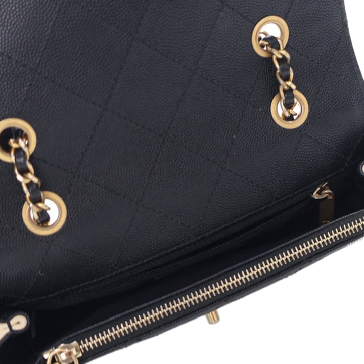 Lambskin and Caviar Lovely Chains Flap Brown - Gaby Paris