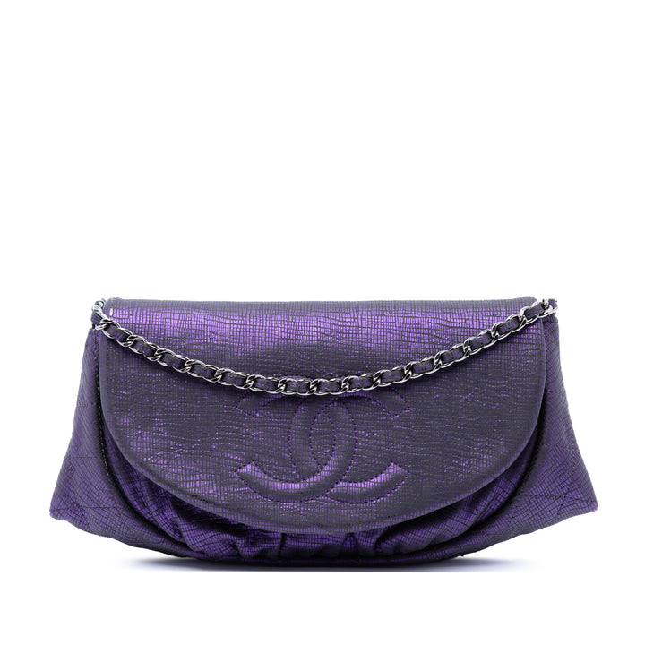Chanel CC Metallic Crackling Lizard Printed Cuir Half Moon Wallet on Chain