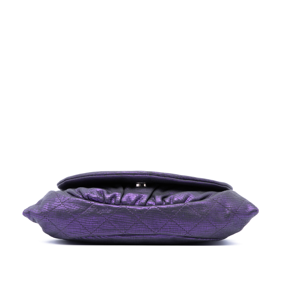 Chanel CC Metallic Crackling Lizard Printed Cuir Half Moon Wallet on Chain
