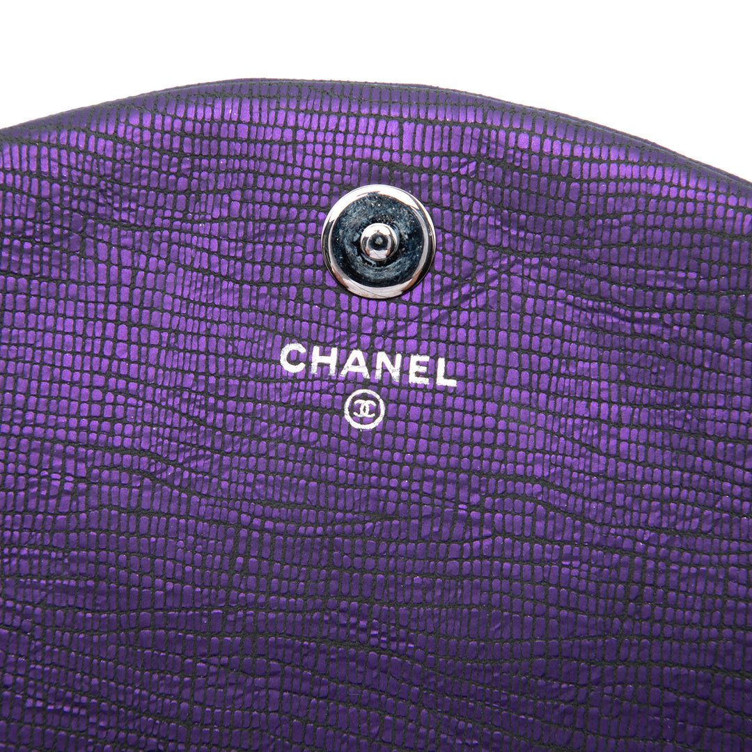 Chanel CC Metallic Crackling Lizard Printed Cuir Half Moon Wallet on Chain