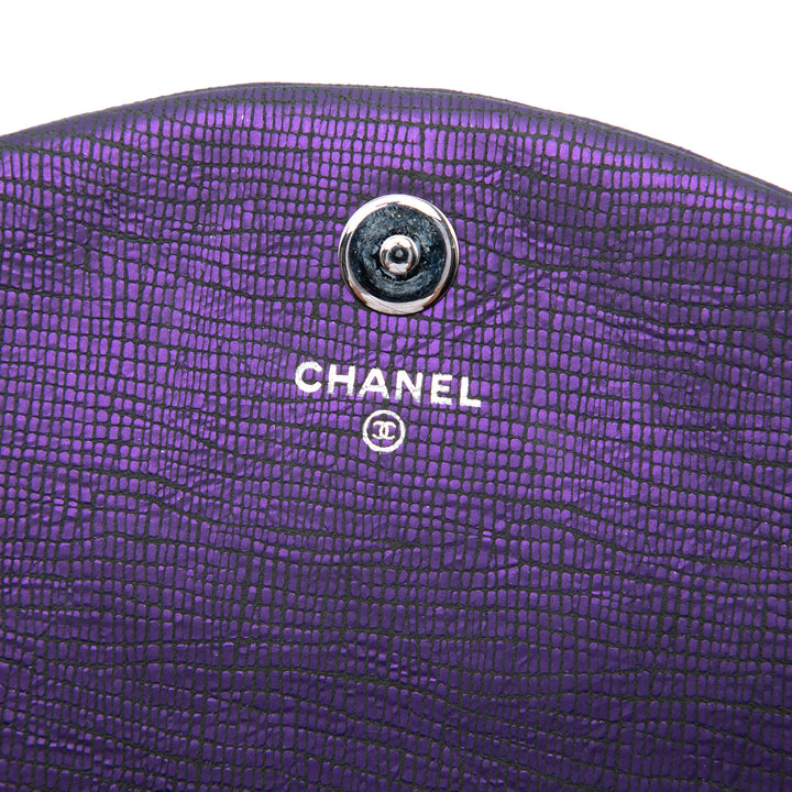 Chanel CC Metallic Crackling Lizard Printed Cuir Half Moon Wallet on Chain