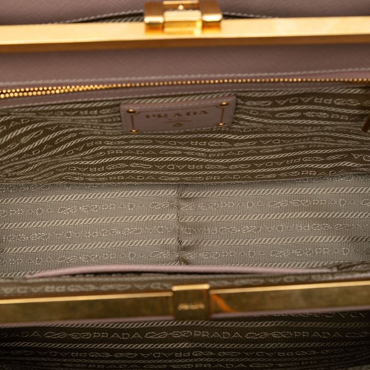 Prada Saffiano Lux Double Zip Frame Cabas