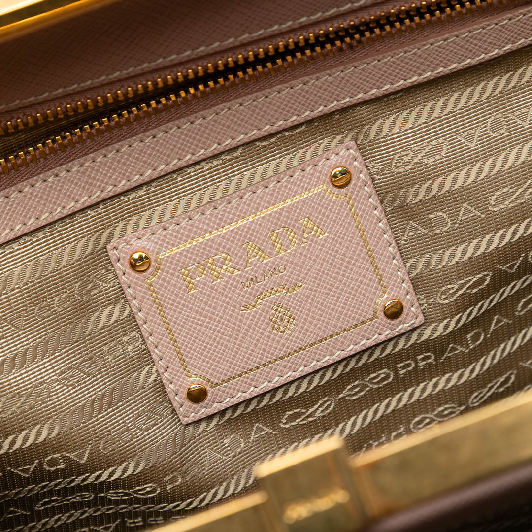 Prada Saffiano Lux Double Zip Frame Cabas