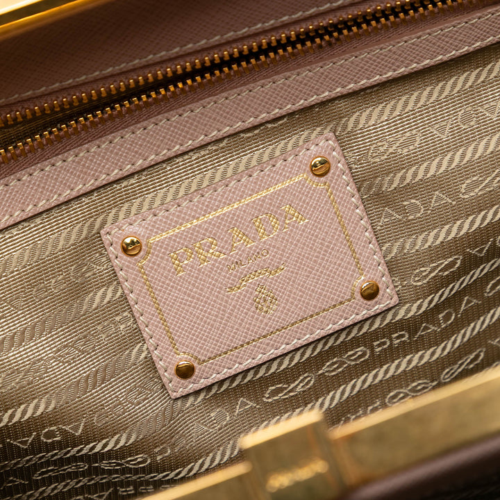 Prada Saffiano Lux Double Zip Frame Cabas