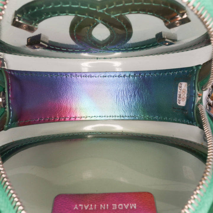PVC and Metallic Lambskin CC Filigree Round Clutch with Chain Green - Gaby Paris