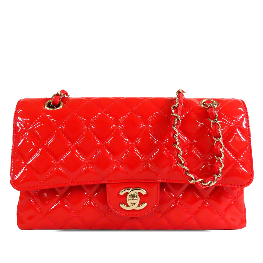 Chanel Medium Classic Cuir verni Double rabat