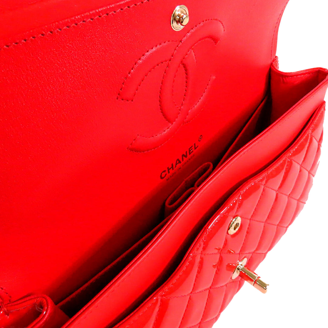 Chanel Medium Classic Cuir verni Double rabat