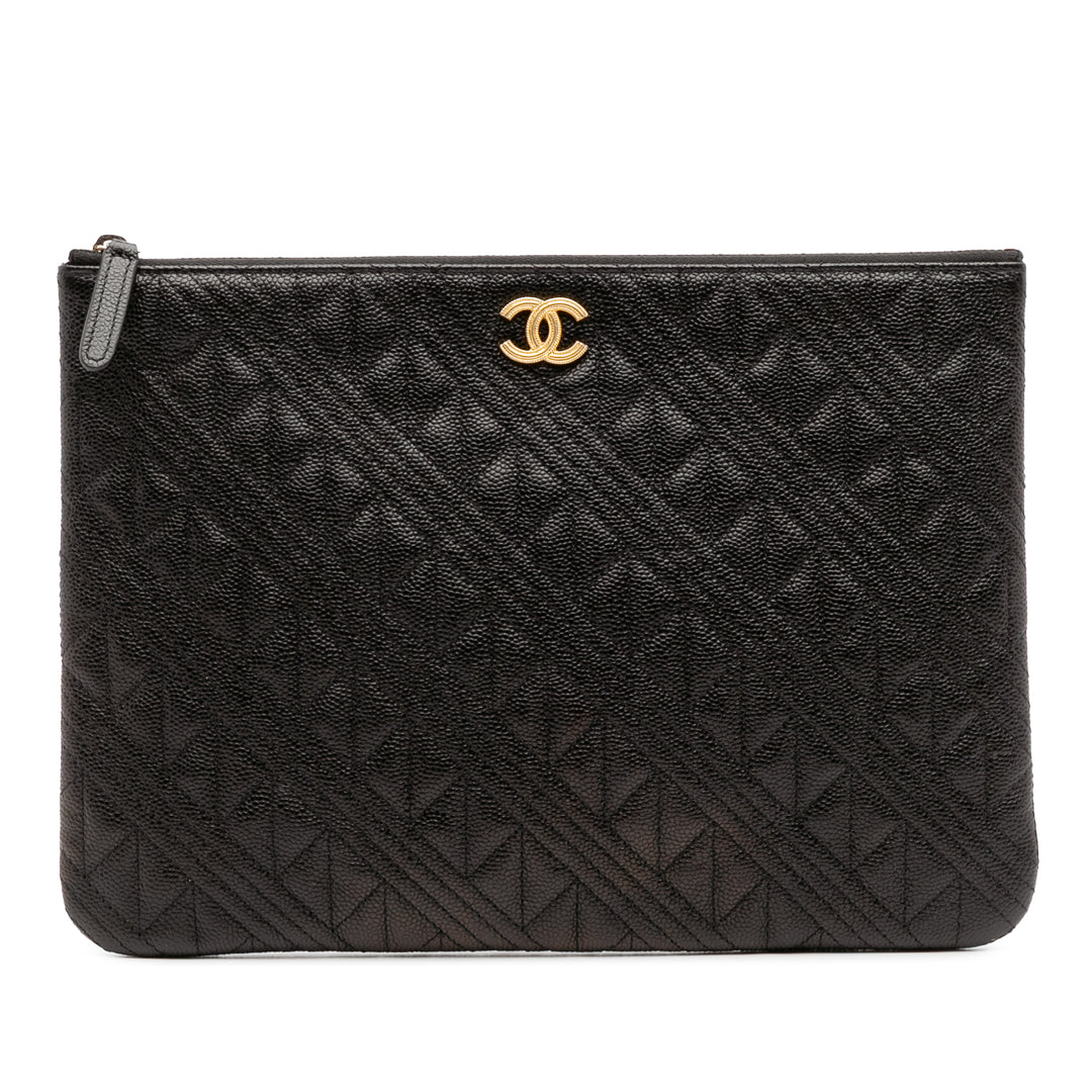 Medium Quilted Caviar O Case Clutch Black - Gaby Paris