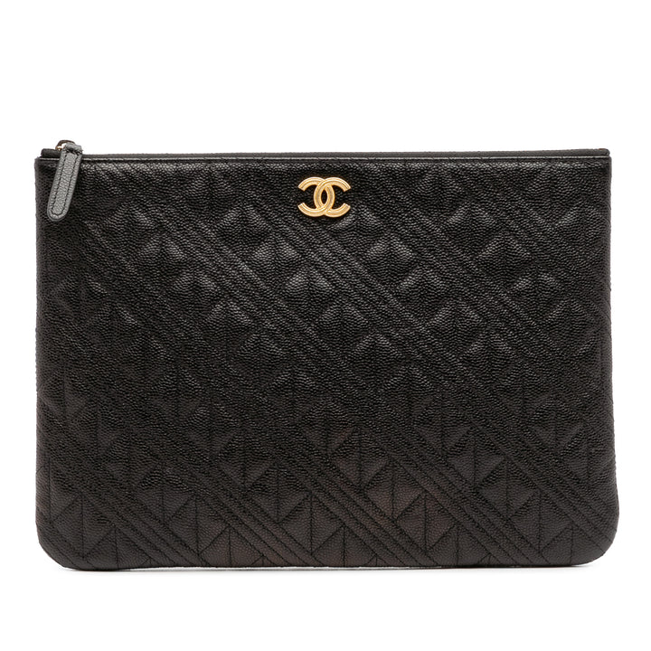 Medium Quilted Caviar O Case Clutch Black - Gaby Paris