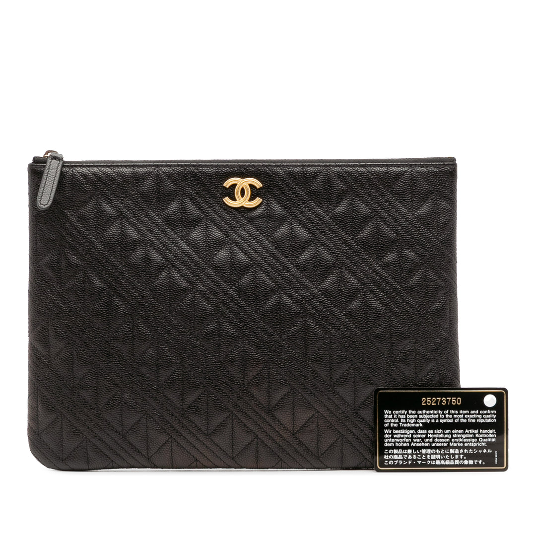Medium Quilted Caviar O Case Clutch Black - Gaby Paris