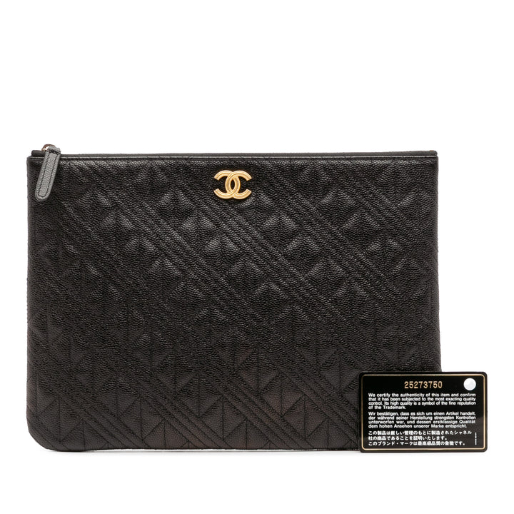 Medium Quilted Caviar O Case Clutch Black - Gaby Paris