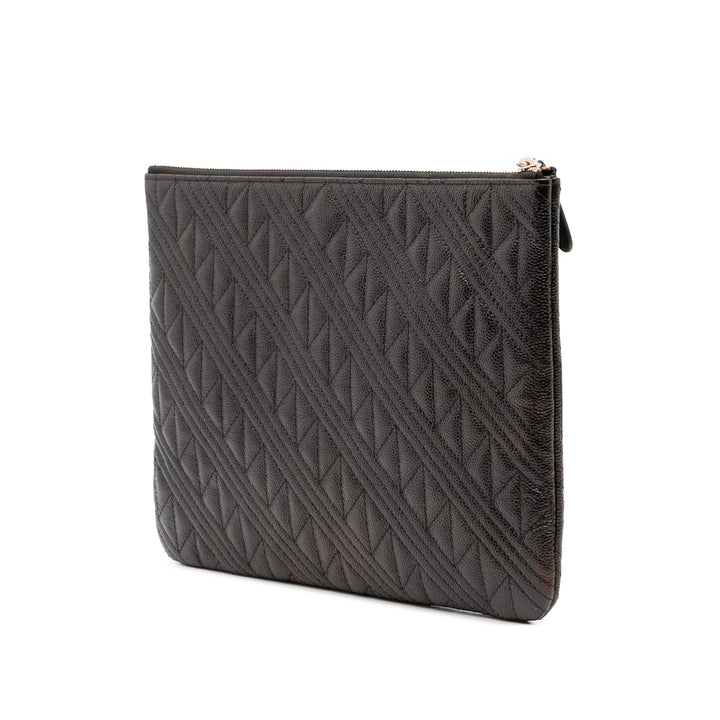 Medium Quilted Caviar O Case Clutch Black - Gaby Paris
