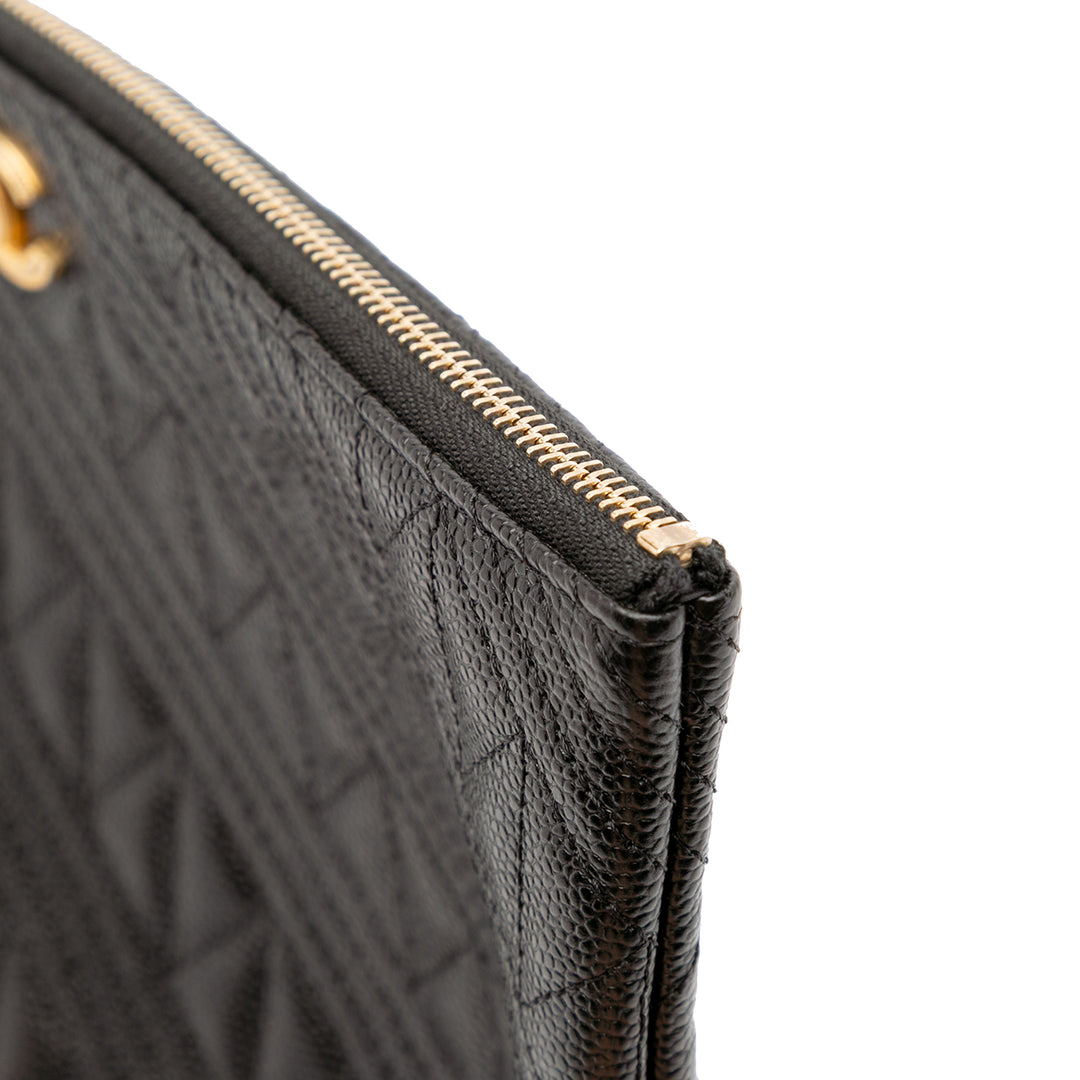 Medium Quilted Caviar O Case Clutch Black - Gaby Paris