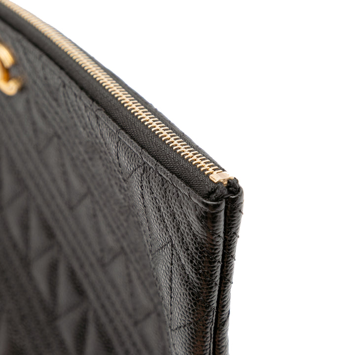 Medium Quilted Caviar O Case Clutch Black - Gaby Paris