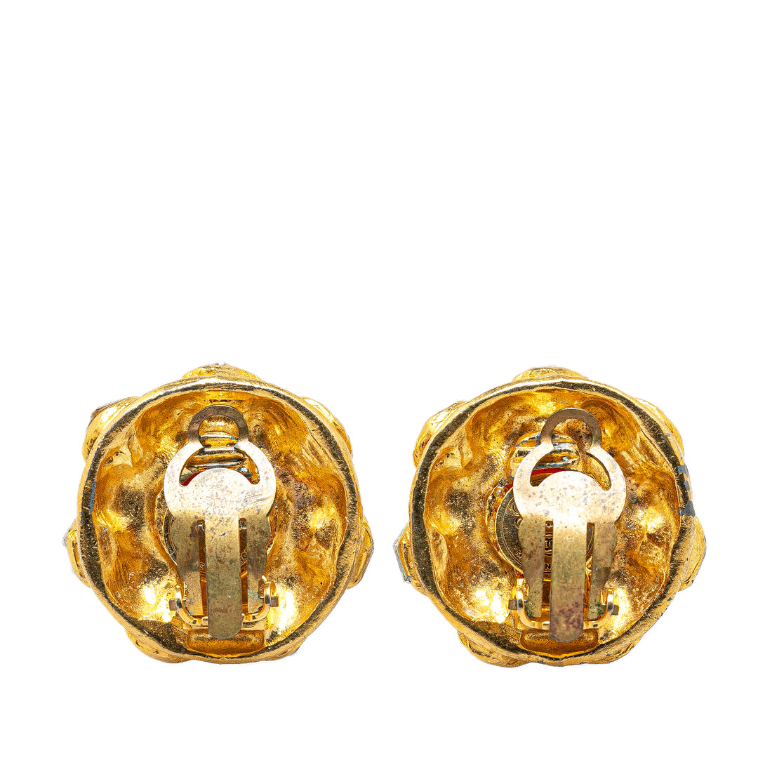 Gold Plated Red Stone Rhinestones Clip on Earrings Gold - Gaby Paris