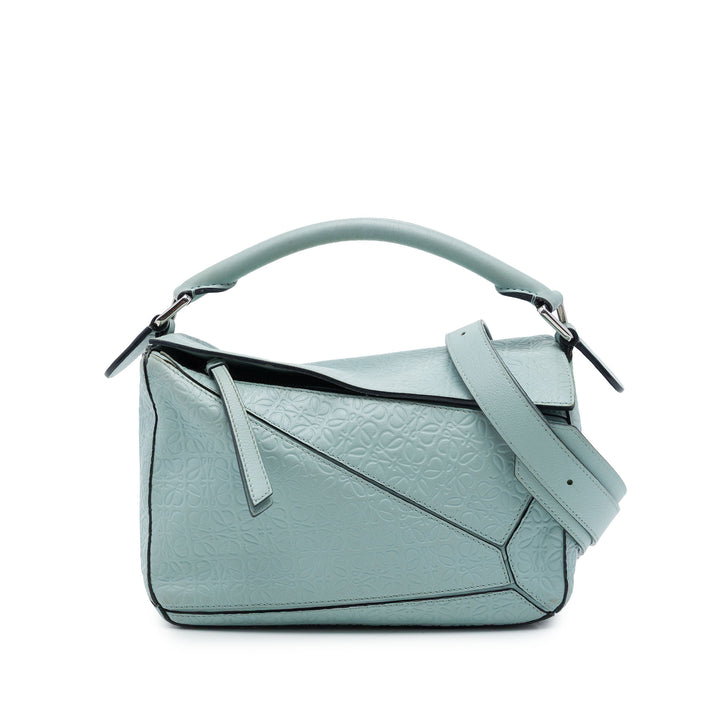 LOEWE Sac à main Anagram embossé Puzzle Petit Cuir de veau Bleu – vue principale – GABY PARIS