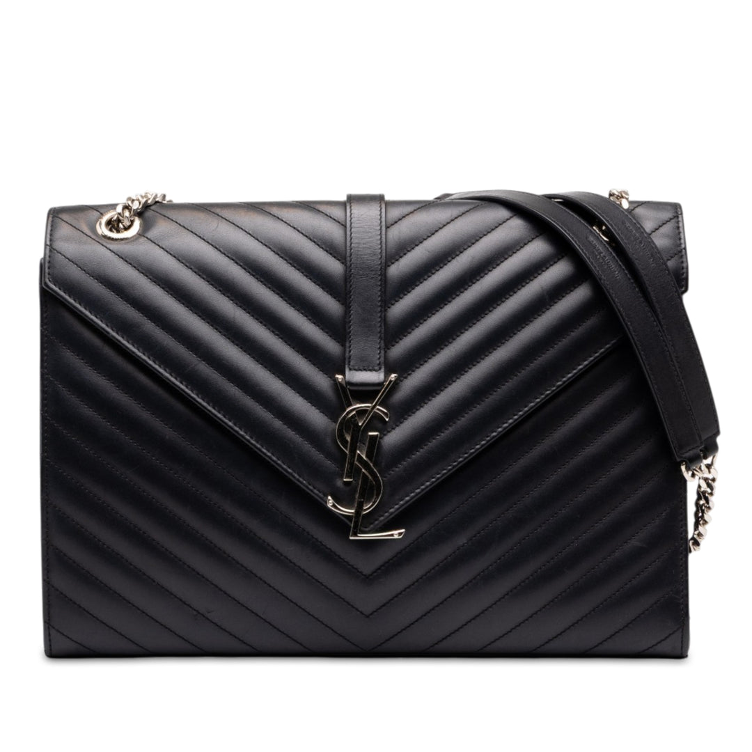 Saint Laurent Chevron Sac enveloppe Grand Cuir de veau Noir – vue principale – GABY PARIS