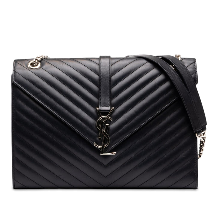 Saint Laurent Chevron Sac enveloppe Grand Cuir de veau Noir – vue principale – GABY PARIS