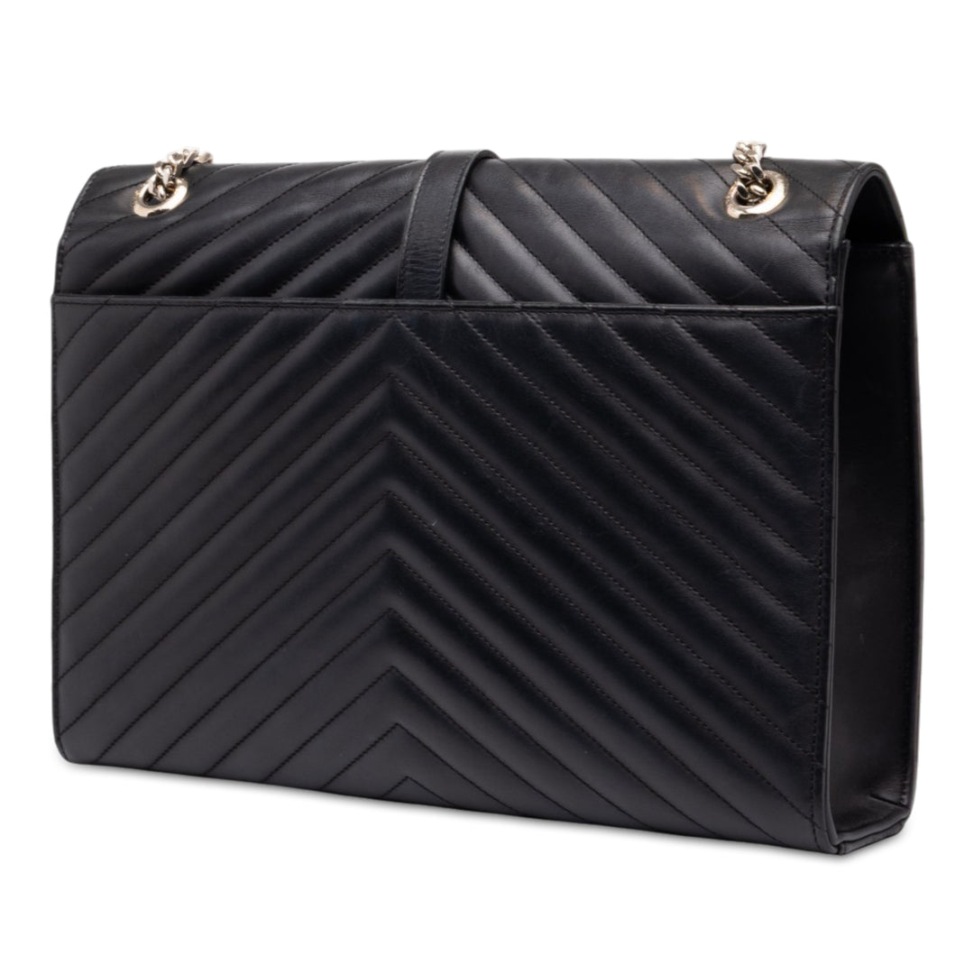Saint Laurent Chevron Sac enveloppe Grand Cuir de veau Noir – vue 2 – GABY PARIS