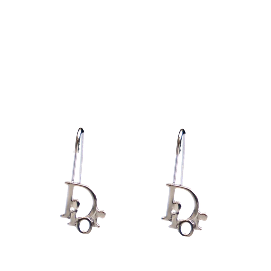 Dior Boucles d'oreilles Palladium Logo pendantes plaqué palladium – vue principale – GABY PARIS