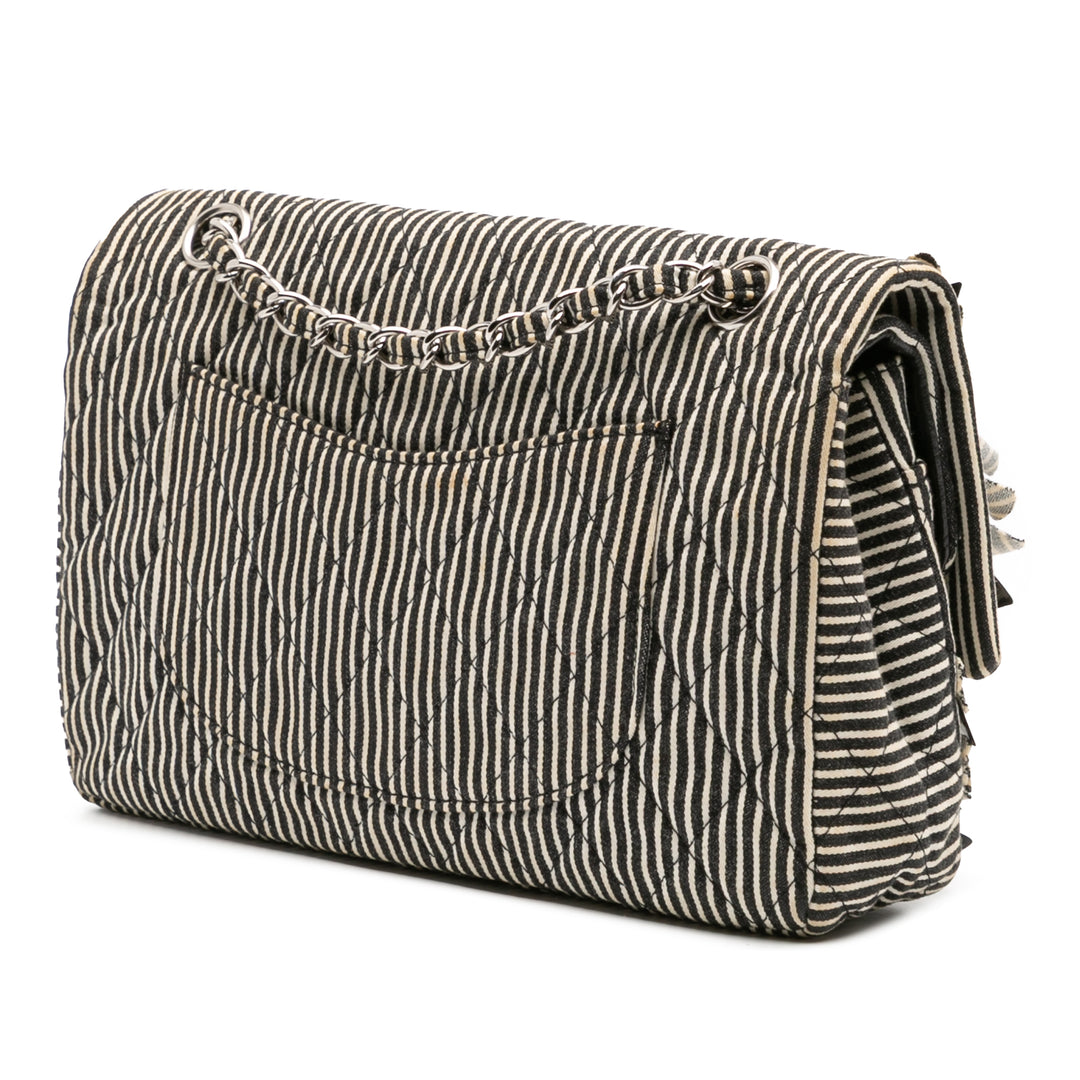 Medium Classic Canvas Sequin Stripes Double Flap Black - Gaby Paris