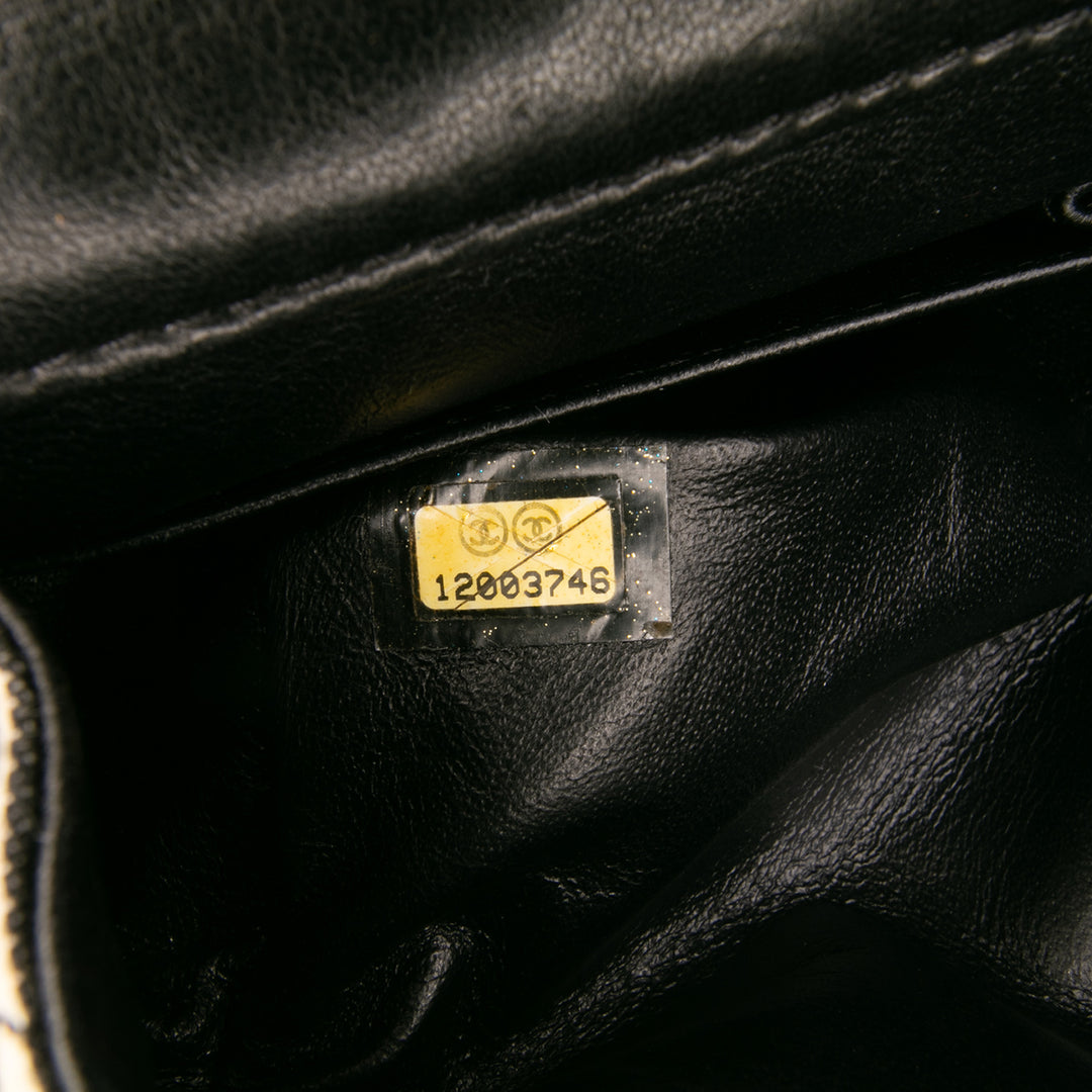Medium Classic Canvas Sequin Stripes Double Flap Black - Gaby Paris